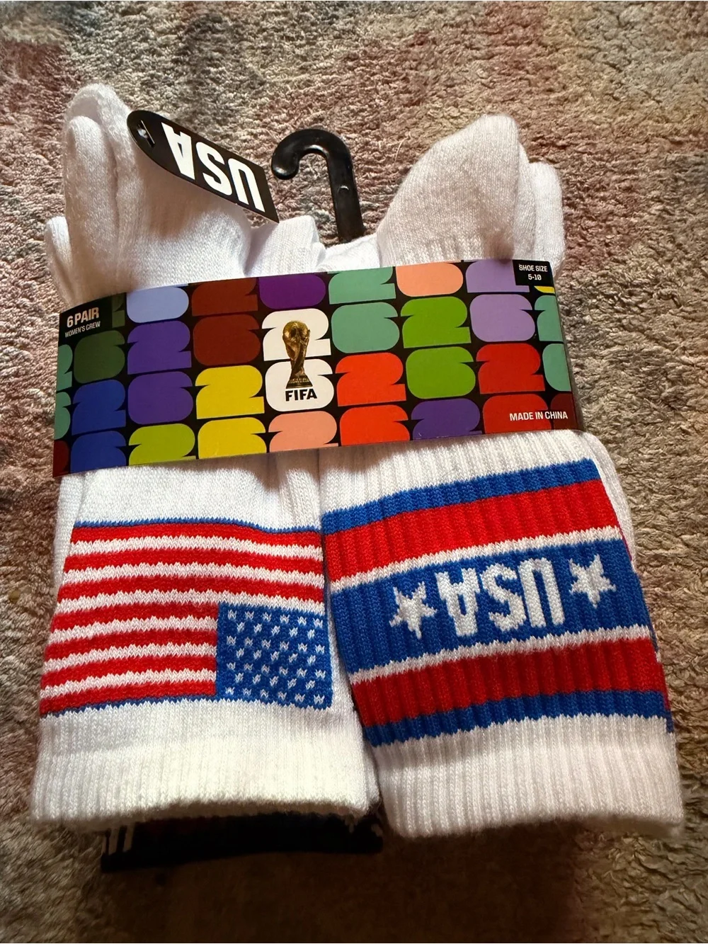 USA Fifa Soccer Crew Socks - White with Red & Blue Accents